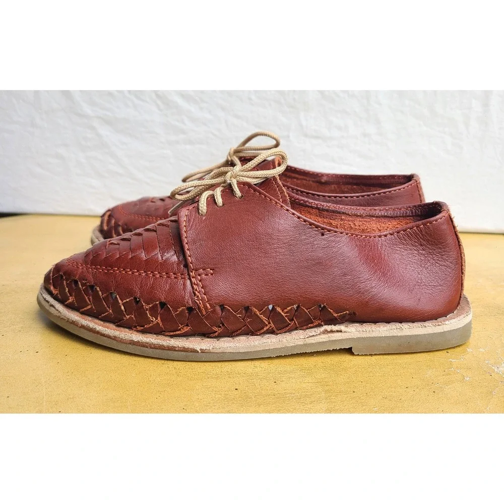 Cucos Kids US 10‎ Brown 100% Genuine Leather Woven Huaraches Dress Shoes Lace Up